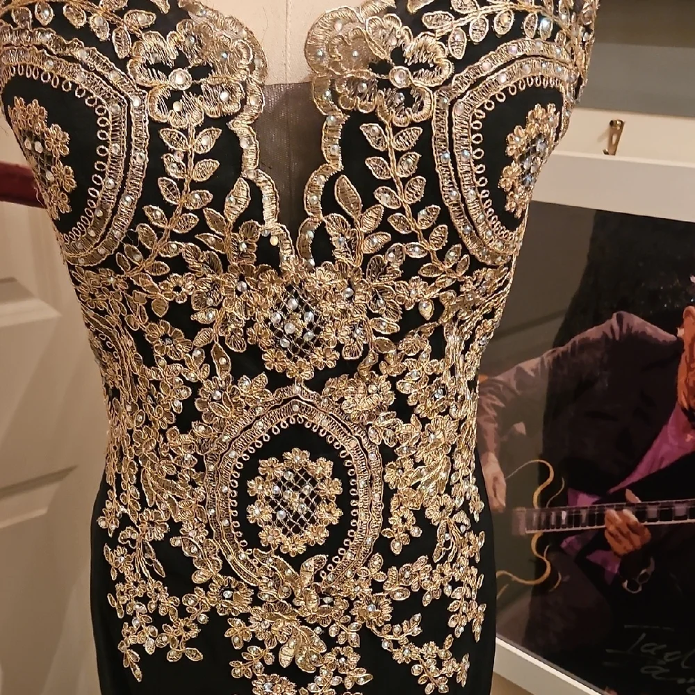Anny Lee Black Maxi Dress with Gold Embellishment - Picture 3 of 13